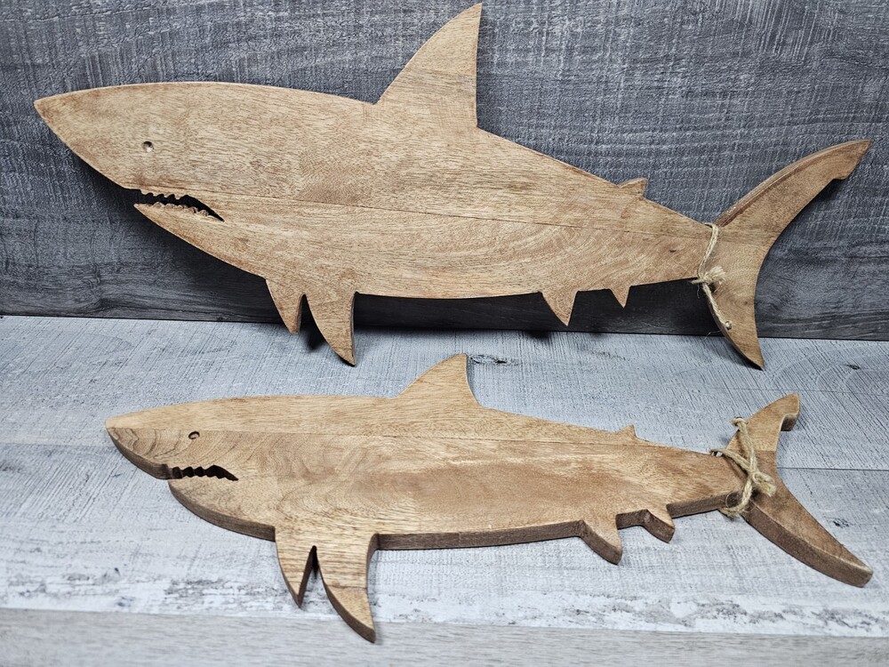 Rustic Wood Shark Jaws Shabby Fish Camp Distressed Cabin Lake House Decor Lot